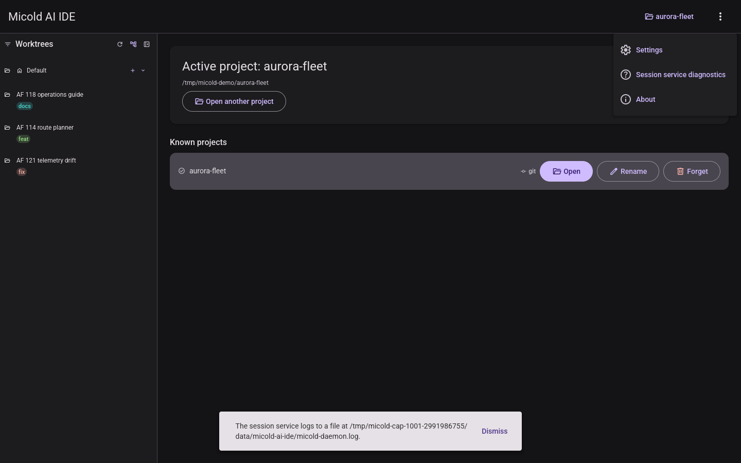 The same settings view in the dark theme.